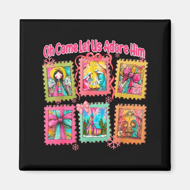 Imã Preppy Oh Come Let Us Adore Him Christian Christma (Frente)