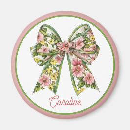 Imã Preppy Pink and Green Floral Bow Personalized