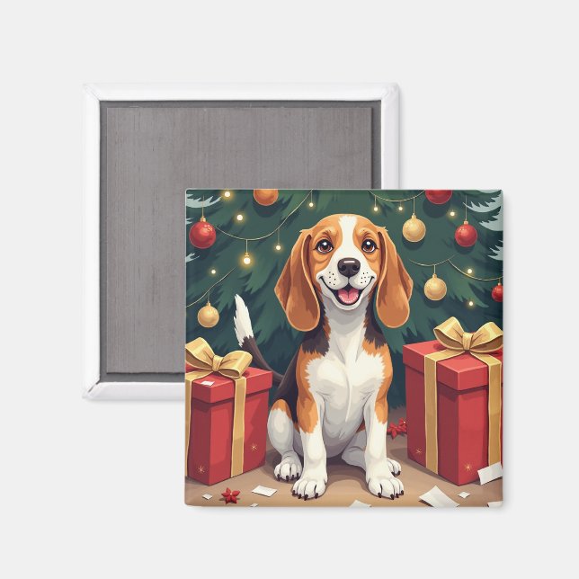 Imã Presente da Manhã de Natal Beagle - Pintura de Abe (Front/Back)