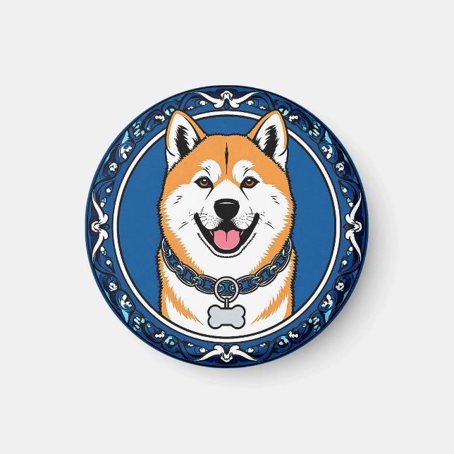 Imã Presente de Amante de Akita Inu de Desenho Animado (Frente)
