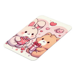 Ímã Presente de Amor de Coelho e Urso Kawaii Fofo