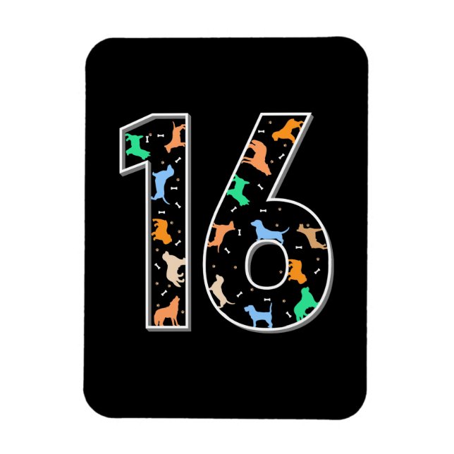 Ímã Presente de aniversário | 16.o aniversário com cão (Vertical)