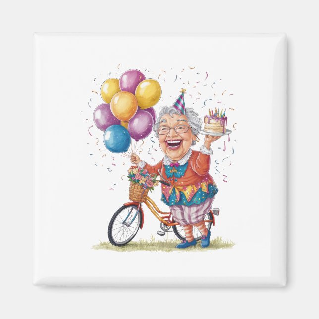 Imã Presente de Aniversário Divertido para Avó Andando (Frente)