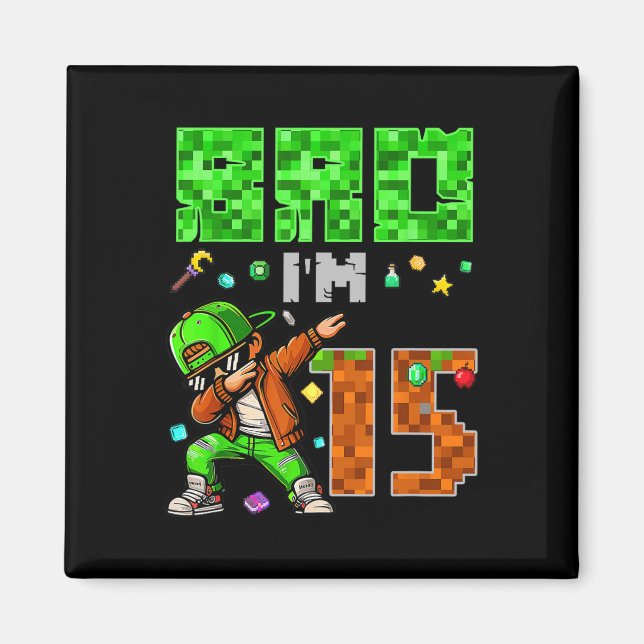 Imã Presente de aniversário no estilo Pixel Dab Gamer  (Frente)