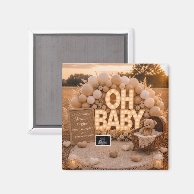 Imã Presente de anúncio de gravidez Oh Baby Neutral  (Front/Back)