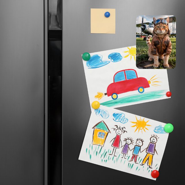 Ímã Presente de aviação de piloto de Cat Foto e avião (Criador carregado)