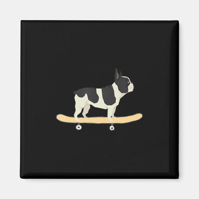 Imã Presente de Cachorrinho Bulldog Francês de Skate (Frente)