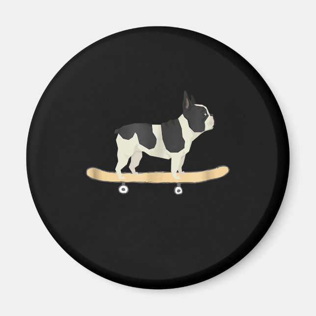 Imã presente de cachorrinho francês de skate engraçado (Frente)