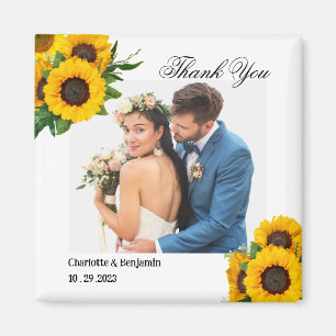 Imã Presente de casamento com foto de girassol no camp