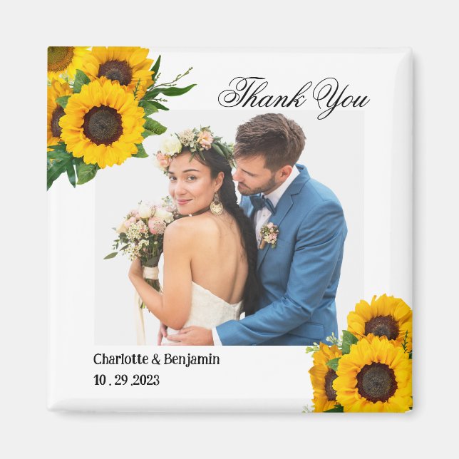 Imã Presente de casamento com foto de girassol no camp (Frente)