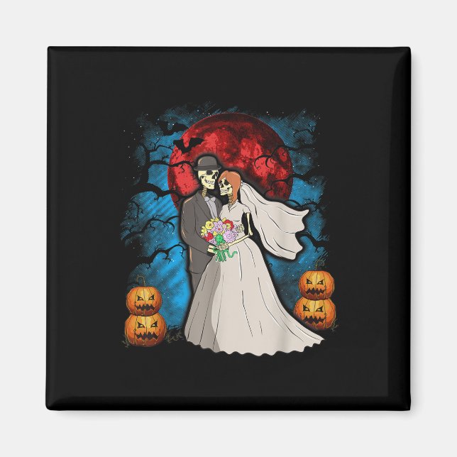 Imã Presente de Casamento de Halloween Esqueleto Casal (Frente)