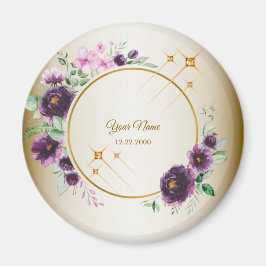 Imã Presente de Casamento Festa Roxo Rosa Floral Verde