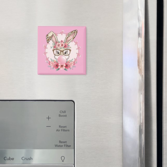 Imã Presente de Coelho Floral Fofo de Páscoa Leopardo  (In Situ (Fridge))