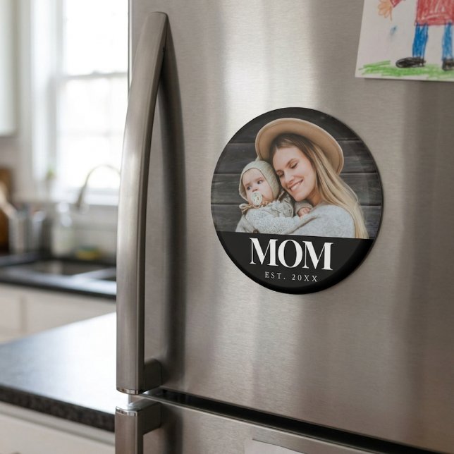 Imã Presente de Foto com Tipografia Branca Estabelecid (Mom Established White Typography Photo Gift Magnet)