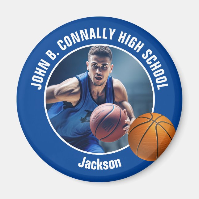 Imã Presente de Foto de Jogador de Basquete Azul (Frente)