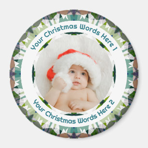 Imã Presente de Foto Verde do Primeiro Natal do Bebê
