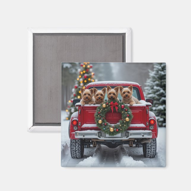 Imã Presente de Natal de Yorkshire Terrier em Caminhão (Front/Back)