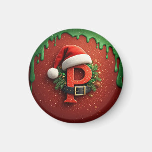Imã Presente de Natal Monograma P com chapéu de Papai
