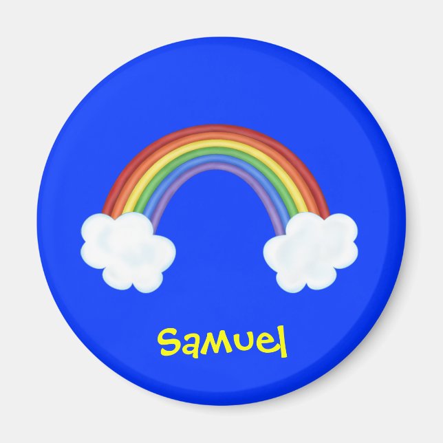 Imã Presente de Nome Personalizado do Arco-Íris e Nuve (Frente)