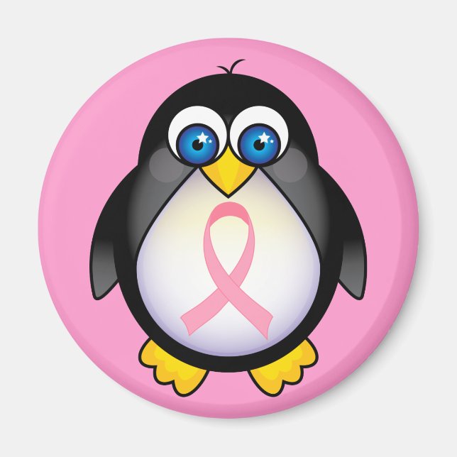 Imã Presente de Penguin de Fita Rosa de Câncer da Mama (Frente)