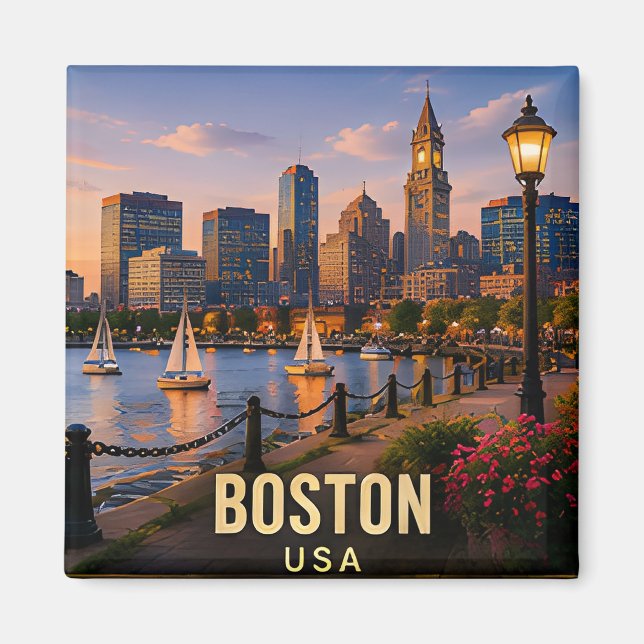 Imã Presente de Viagem para a Orla de Boston Massachus (Frente)