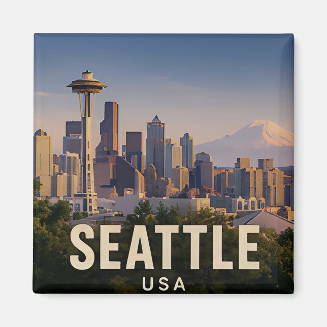 Imã ☕ Presente de viagem Seattle Pacífico Noroeste ☕ (Frente)