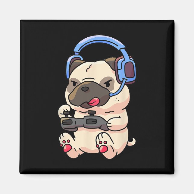 Imã Presente de Video Game de Pug Gamer Pugs  (Frente)