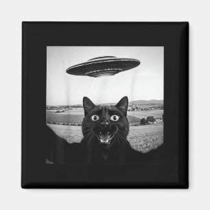 Imã Presente Divertido De Gato Preto Selfie Ufo Alien 