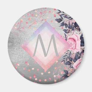 Imã Presente do Marinho do Monograma Rosegold Girly Ne
