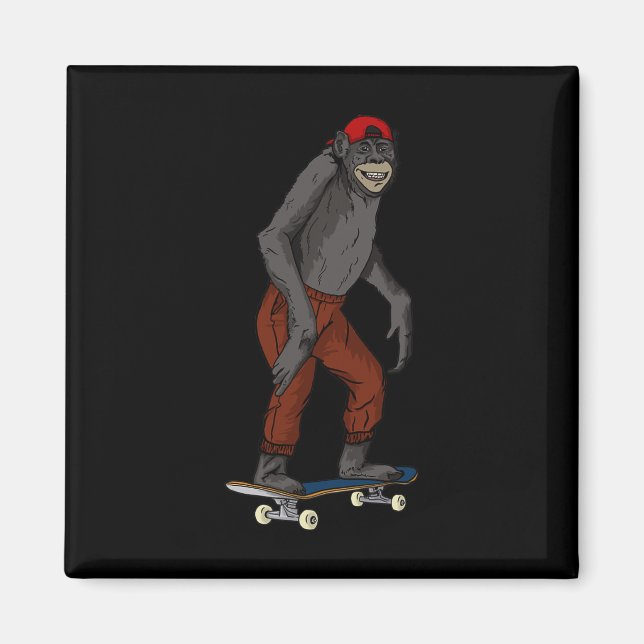 Imã Presente Engraçado de Macaco de Skate para Skate e (Frente)