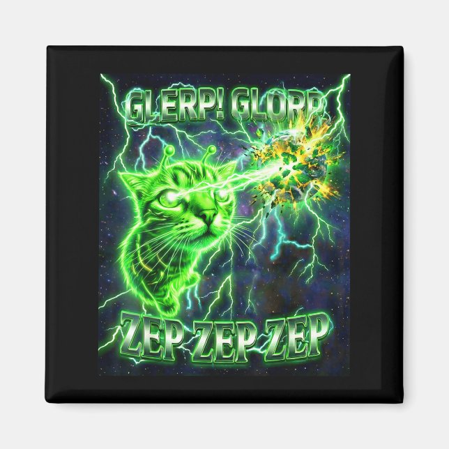 Imã Presente Engraçado Glerp Glorp Alien Gnarp Gato Al (Frente)