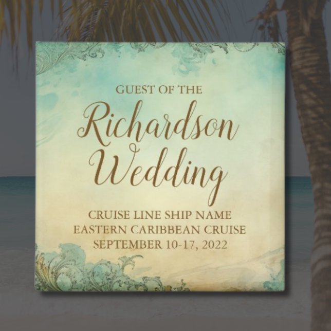 Imã Presente Personalizado de Casamento de Cruzeiro (Personalized cruise door magnet for wedding guests)