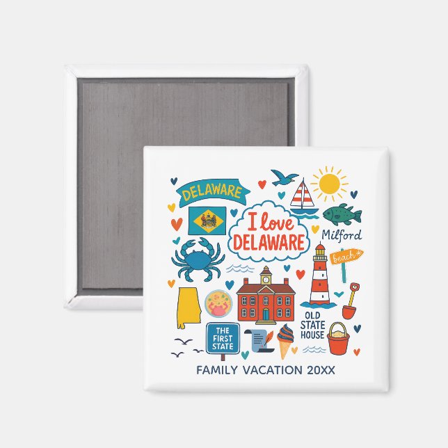 Imã Presente Personalizado de Viagem Familiar em Delaw (Front/Back)