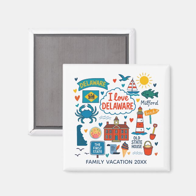 Imã Presente Personalizado de Viagem Familiar em Delaw (Front/Back)