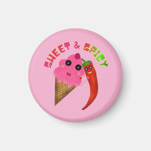 Imã Presente personalizado Sorvete Fofo e Pimenta Mala (Frente)