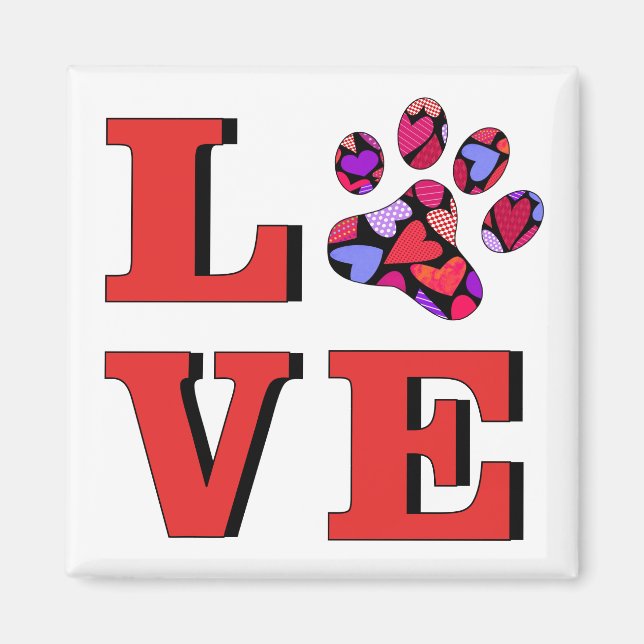 Imã Presente Red LOVE Heart Enchido Cat Paw (Frente)