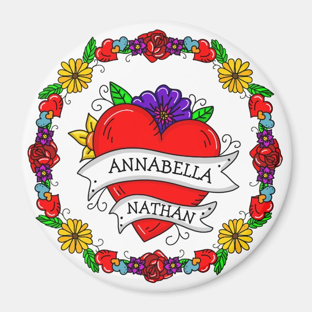 Imã Presente Romântico de Casal | Tatuagem Estilo Arte (Frente)