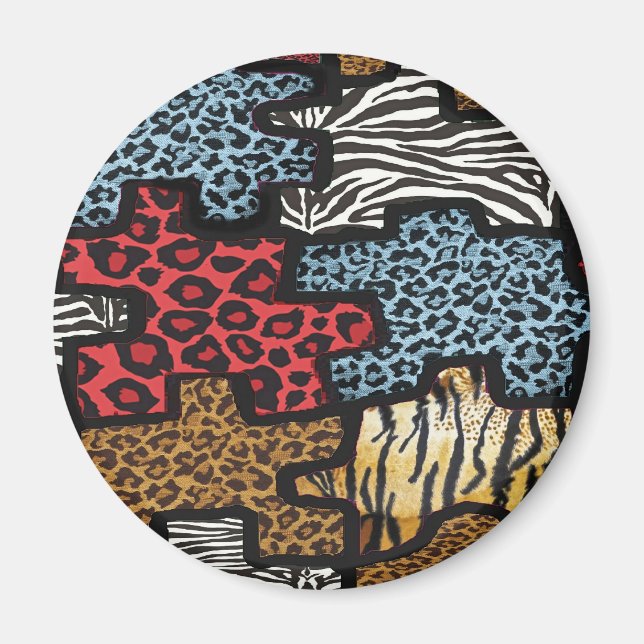 Imã Presentes com Estampa de Puzzle Leopardo Zebra Roc (Frente)