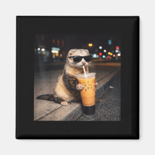 Imã Presentes de Furão Legal Bebendo Café com Leite Ge