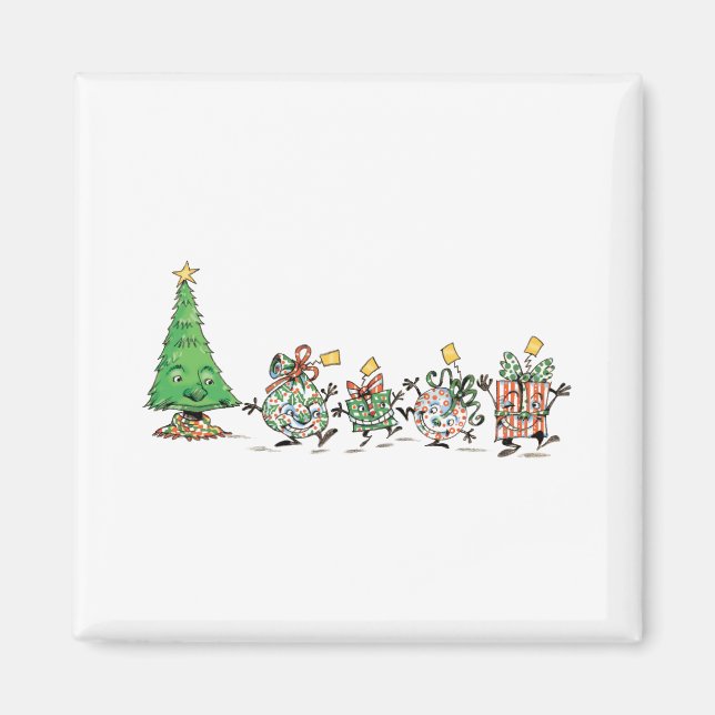 Imã Presentes de Natal e Árvore Dançantes de Desenho A (Frente)