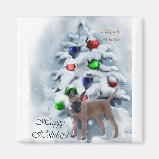 Imã Presentes de Natal em Malinois belgas (Frente)