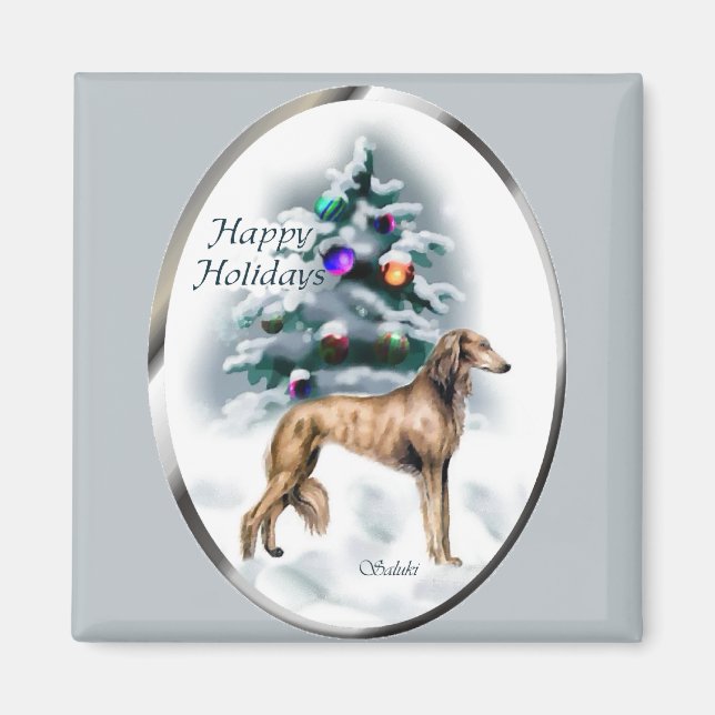 Imã Presentes de Natal em Saluki (Frente)