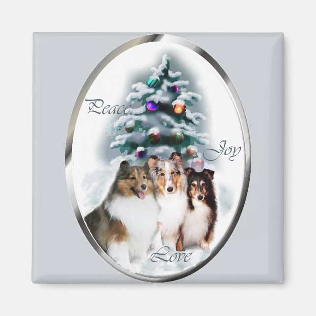 Imã Presentes de Natal Shetland Sheepdog (Frente)