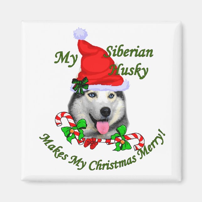 Imã Presentes de Natal Siberianos Husky (Frente)