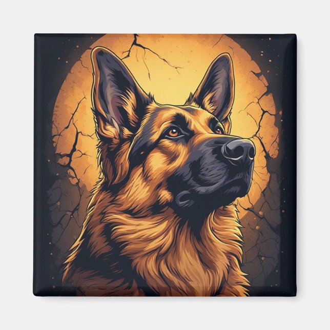 Imã 🐾 Presentes de Retrato de Cão Pastor Alemão 🐾 (Frente)