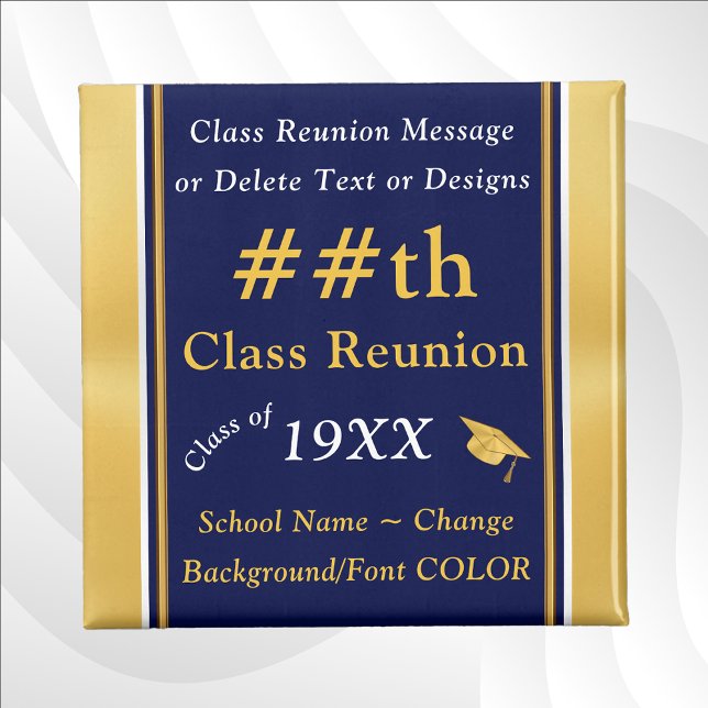 Imã Presentes de Reunião de Classe Azul e Dourado e ba (Navy Blue, Gold and White, High School Reunion Favors. Class reunion souvenirs. 45th class reunion.)