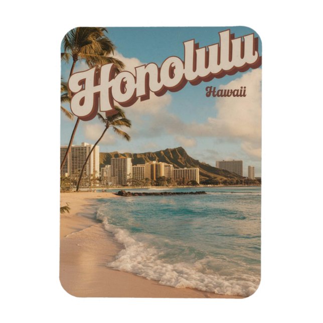 Ímã Presentes de viagem da praia tropical de Honululu, (Vertical)
