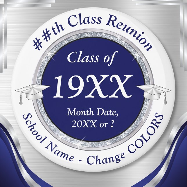 Imã Presentes Personalizados e Baratos para Reunião de (1976, Navy Blue and White, Inexpensive class reunion gifts. Class reunion magnets BULK or buy one.)