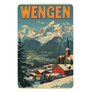 Ímã Presentes WENGEN esqui Suíça Alpes Suíços vintage
