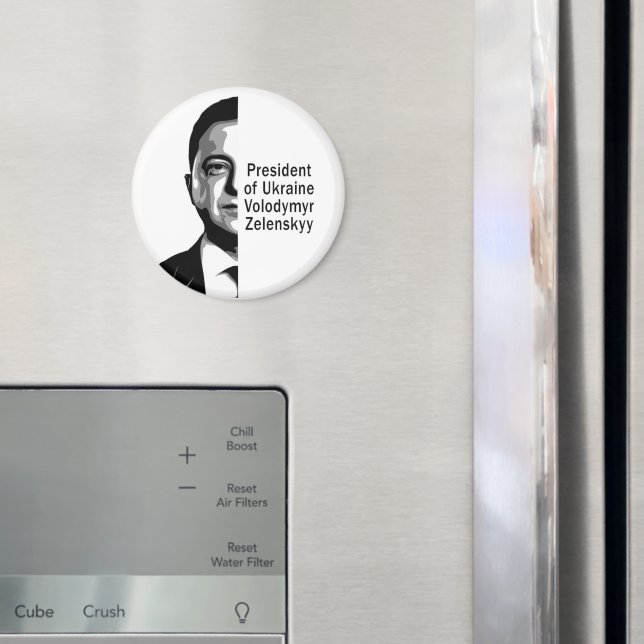 Imã Presidente ucraniano Zelenskyy Half Retrato B&W Ar (In Situ (Fridge))